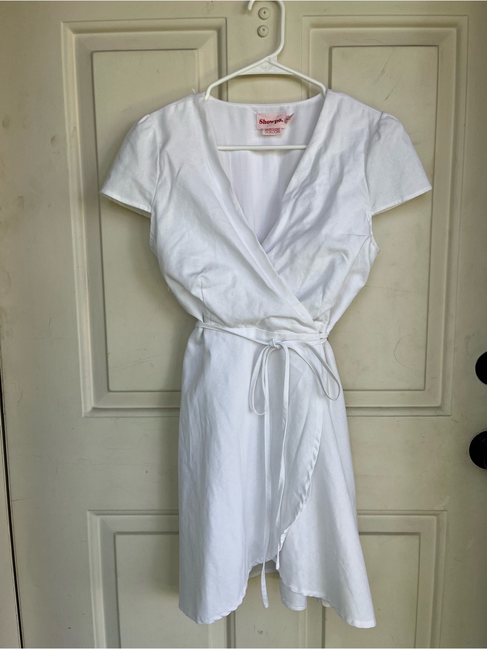Showpo White Linen-Blend Wrap Dress with Tie Waist size 8